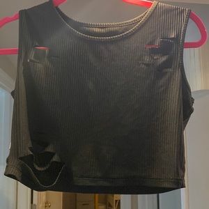 black ripped/distressed crop tank top